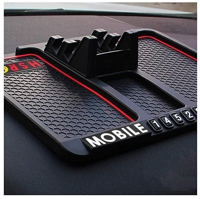 HSR Multifunction Anti-Slip Dashboard Mat & Phone/GPS Holder — Silicone Pad Organizer with Parking Number Display
