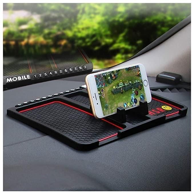 HSR Multifunction Anti-Slip Dashboard Mat & Phone/GPS Holder — Silicone Pad Organizer with Parking Number Display