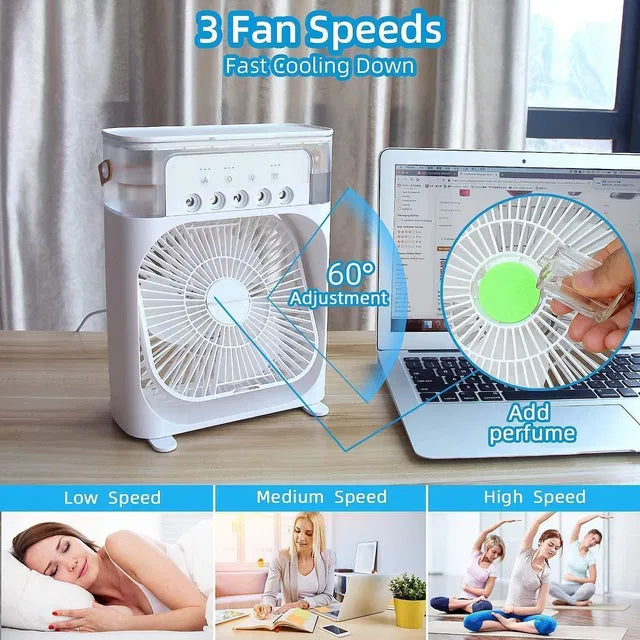 7-Mode LED Mini Evaporative Cooler Fan — Portable Spray Air Cooler for Room & Travel