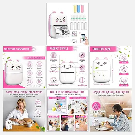 Bluetooth Mini Inkless Thermal Printer — Portable Wireless Photo & Label Printer for Students