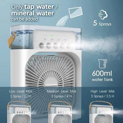 7-Mode LED Mini Evaporative Cooler Fan — Portable Spray Air Cooler for Room & Travel