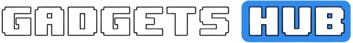 Logo of Gadgets Hub with 'Gadgets' in white and 'Hub' in blue.