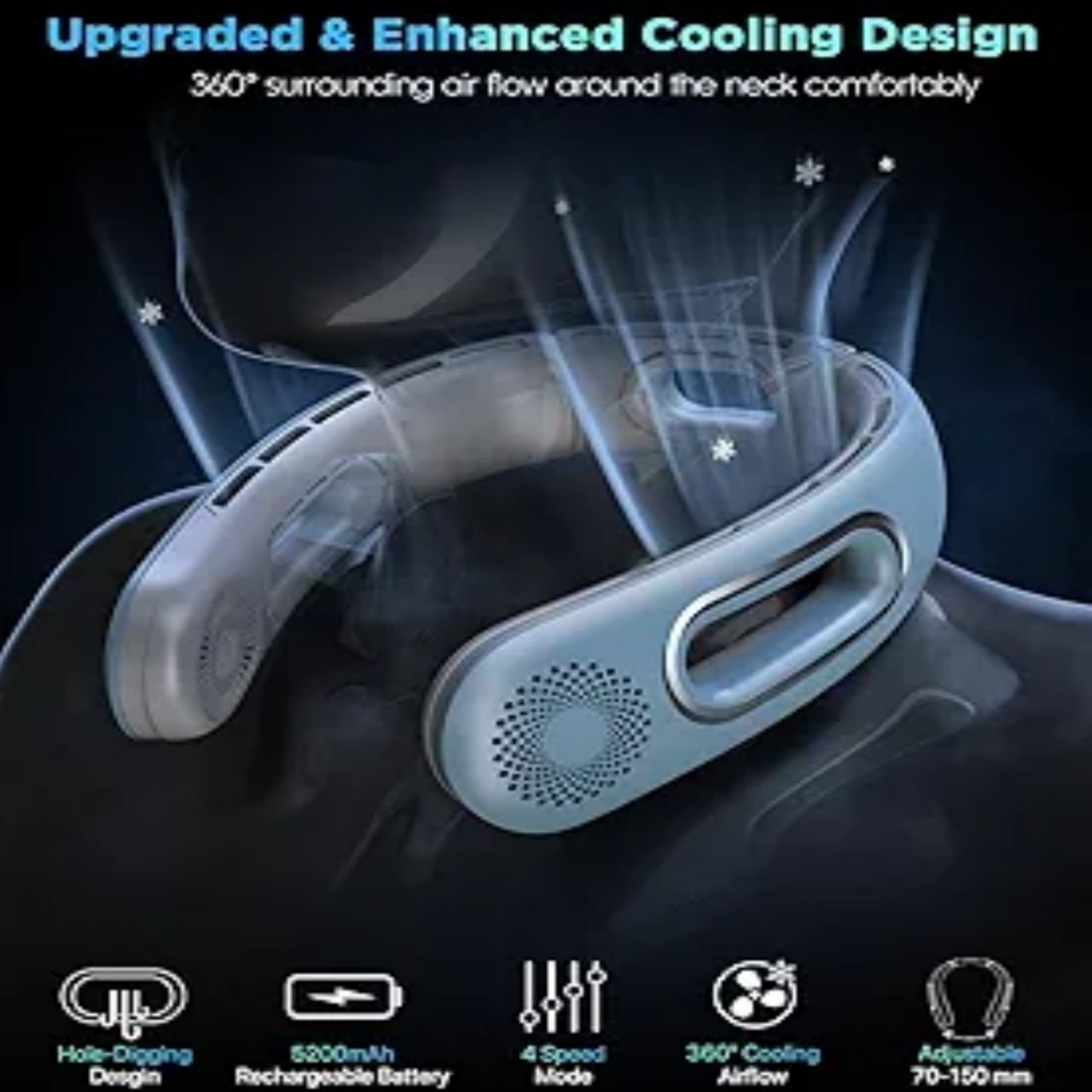 Portable Bladeless Neck Fan — Rechargeable Hands-Free Cooling for Travel & Workouts