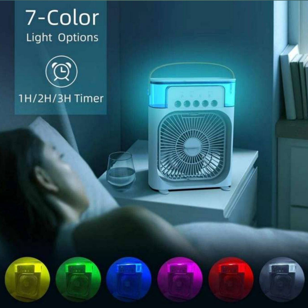 7-Mode LED Mini Evaporative Cooler Fan — Portable Spray Air Cooler for Room & Travel
