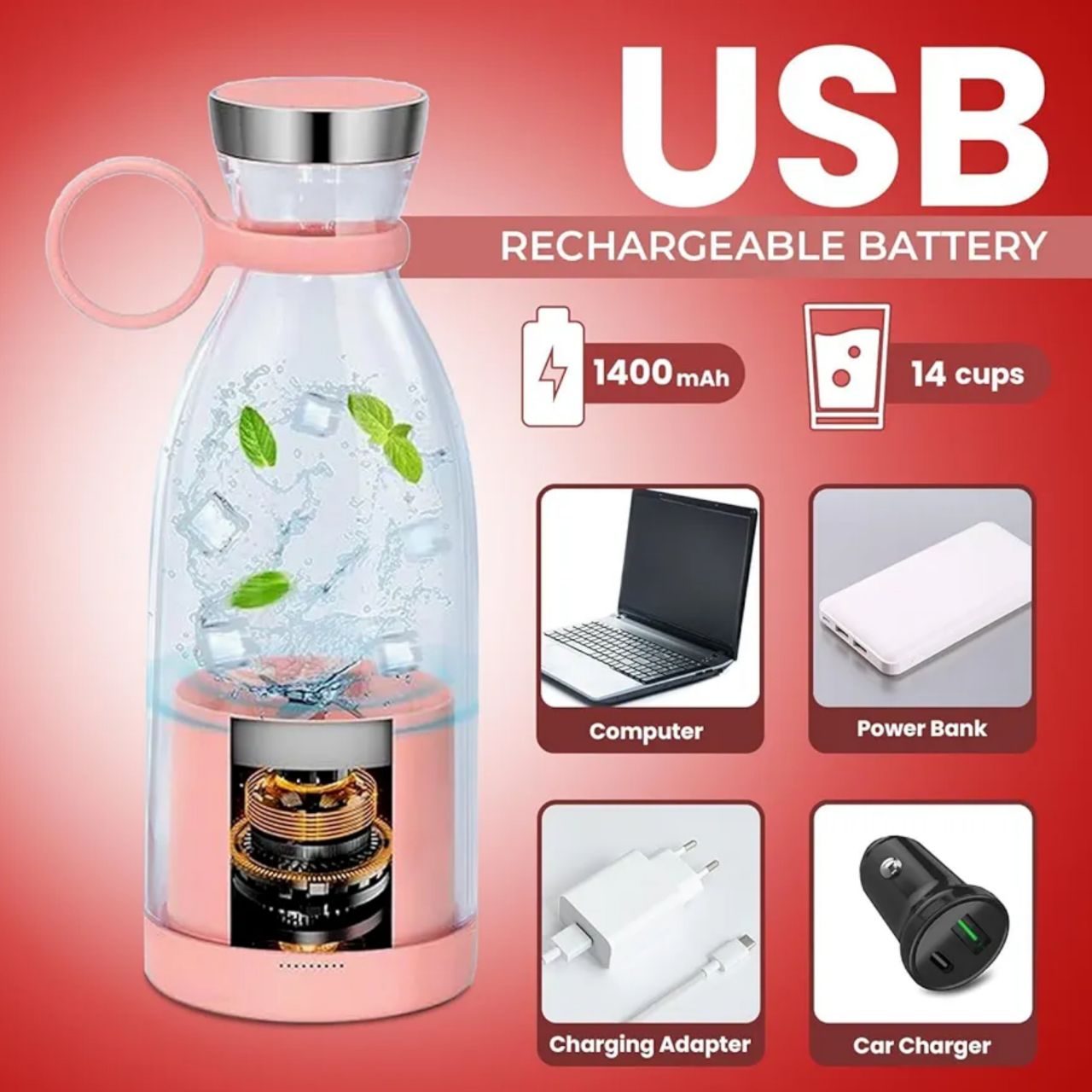 Portable Mini Juice Blender — USB Rechargeable Bottle-Style Smoothie Maker